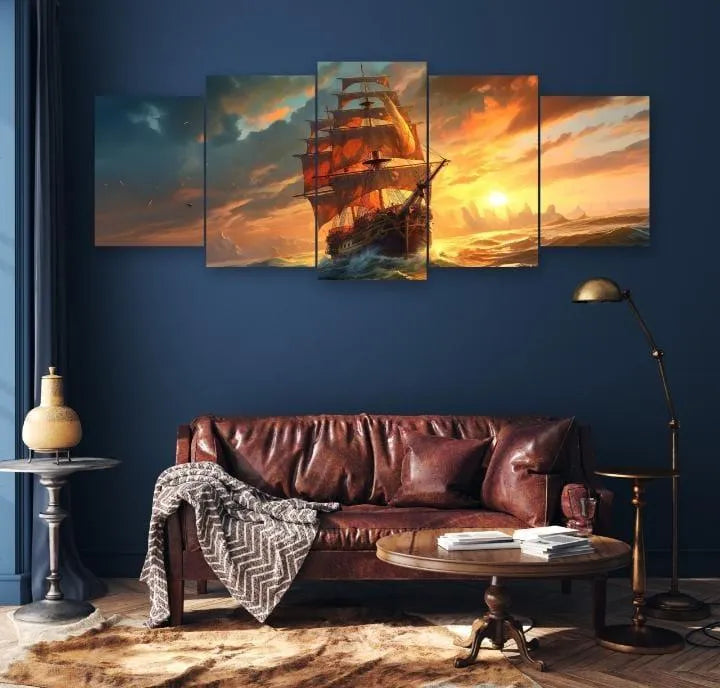 Pirate Ship Sunset Wall Frame